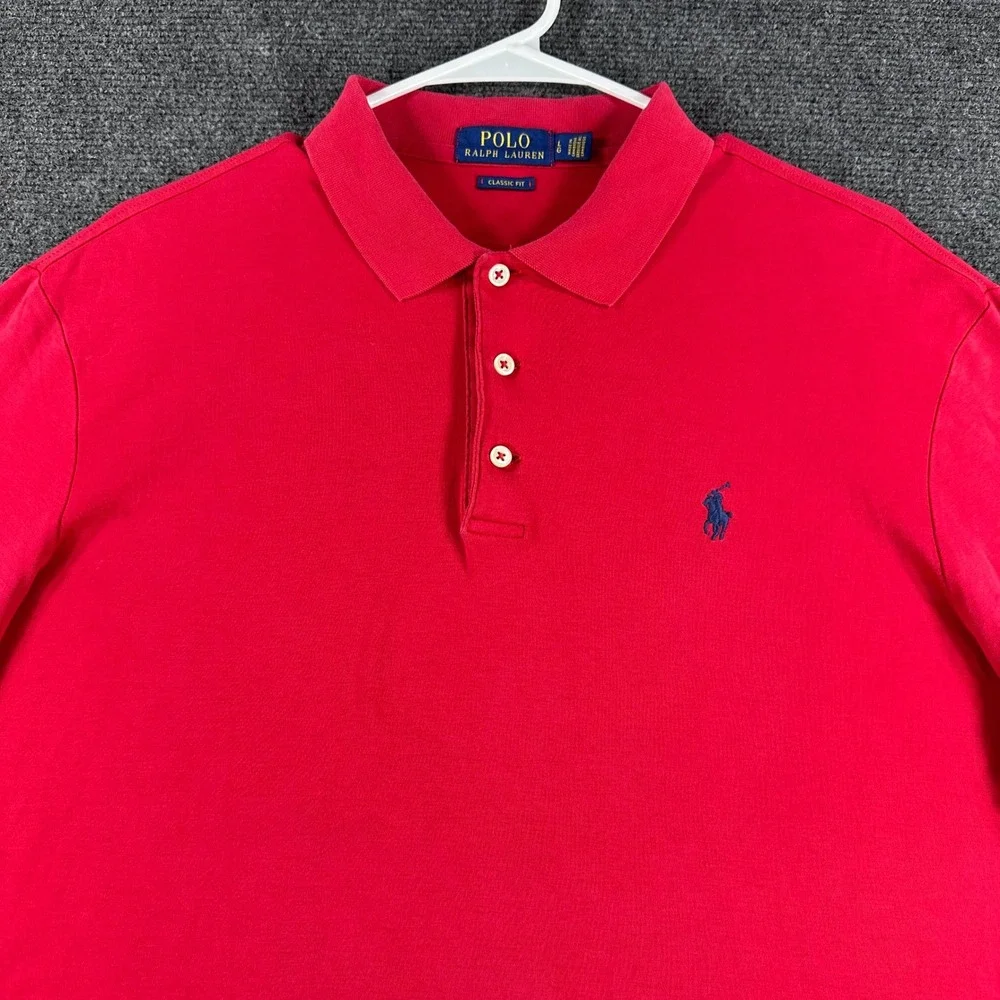 Polo Ralph Lauren Polo Shirt Mens L Large Red Classic Fit Short Sleeve Pony Logo